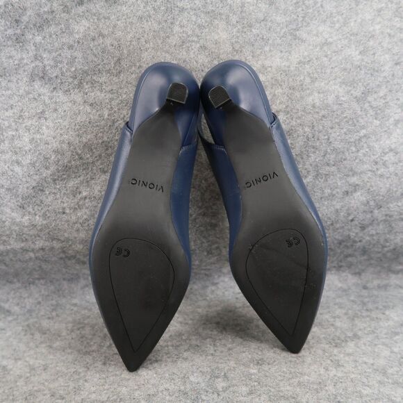 Vionic Shoes Women 5 Pump Kitten Heel Slingback Fashion Career Navy Leather Ziva - Picture 13 of 16